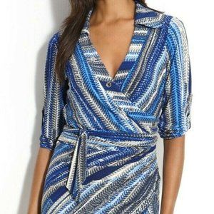 Nwt Laundry By Shelli Segal Blue Print Wrap Dress Size 2.